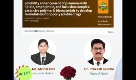 Heartiest congratulations to our M.Pharm. research Student Miss. Mrinal Gite for research publication in Polymer Bulletin, a Springer-Nature Publisher with IF 3.57..