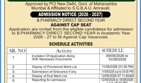 Direct Second Year admission Notification 2026-27